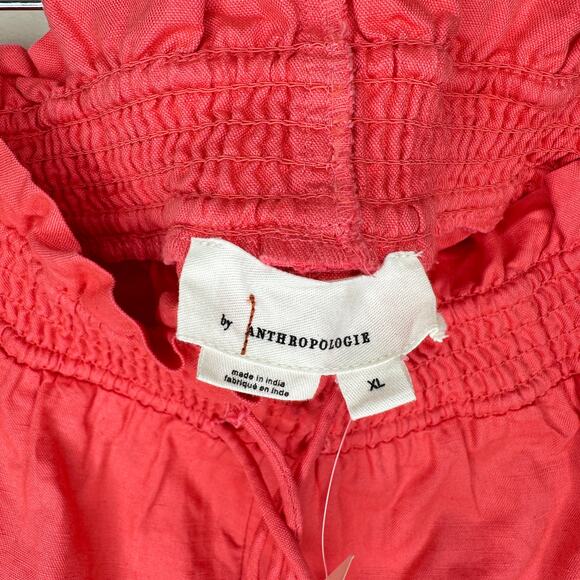 NWT by Anthropologie Linen Double Waistband Coral Contrast Stitch Shorts XL - Picture 7 of 15